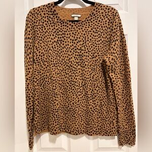 J.Crew 100% Cashmere Leopard Dot Crewneck Sweater Size Large